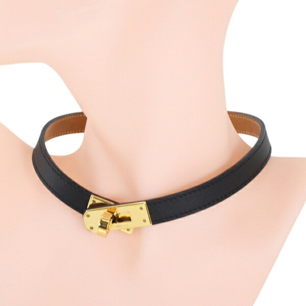 HERMES Black Leather Necklace